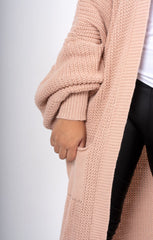 Dusty pink Knitted Long Sleeve Midi Cardigan - Georgia