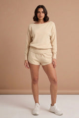Beige Knit Jumper and Shorts Set - Rina