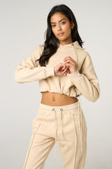 Stone Boxy Cropped Hoodie Cuffed Joggers Loungewear Set - Cailleigh