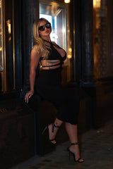 Black Cross Over Plunge Cut Out Maxi Dress - Gabrielle