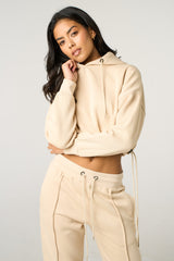 Stone Boxy Cropped Hoodie Cuffed Joggers Loungewear Set - Cailleigh