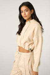 Stone Boxy Cropped Hoodie Cuffed Joggers Loungewear Set - Cailleigh