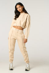 Stone Boxy Cropped Hoodie Cuffed Joggers Loungewear Set - Cailleigh