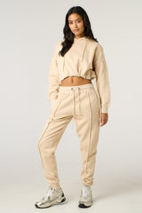 Stone Boxy Cropped Hoodie Cuffed Joggers Loungewear Set - Cailleigh