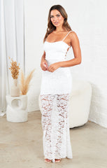 White Bodycon Strappy Lace Maxi Dress - Piper
