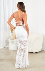 White Bodycon Strappy Lace Maxi Dress - Piper