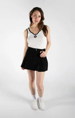 Black Denim Pleated Mini Skirt - Cassara