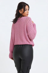 Pink Crochet Oversized Knit Long Sleeve Sweater - Uriel
