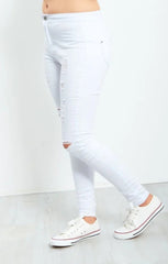 White High Waisted Ripped Distressed Skinny Jeans - Florita