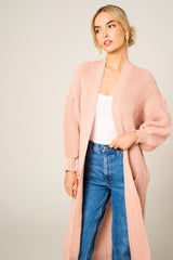 Dusty Pink Knitted Long Sleeve Pocket Detail Ribbed Cardigan - Leanne