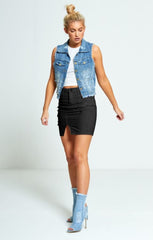 Black Distressed Denim Skirt - Donelia