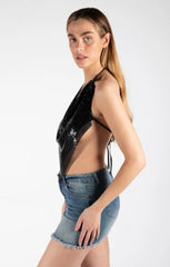Black Chainmail Halter Neck Top - Lucetta