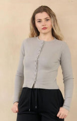 Dove Grey Ribbed Molly Button Through Top - Rosita