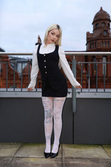 Black Tailored Vest and Mini Skirt with Gold Buttons Sleeveless Co Ord Set - Violina