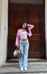 Pink Cropped Denim Jacket With Pockets - Desta
