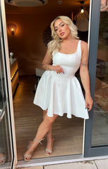 White Square Neck Backless Tie Bow Skater Mini Dress - Majesta