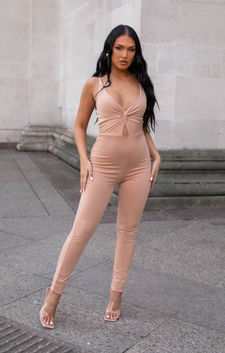 Rose Knot Detail Cut Out Strappy Bodycon Jumpsuit - Eudora – Femme Luxe
