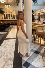Cream Lace Strappy Bodycon Elegant Layered Midi Dress - Rosantha