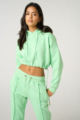 Sage Boxy Cropped Hoodie Cuffed Joggers Loungewear Set - Cailleigh