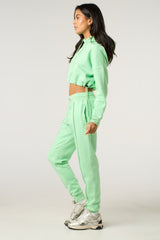 Sage Boxy Cropped Hoodie Cuffed Joggers Loungewear Set - Cailleigh