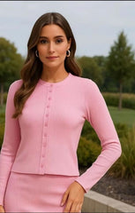 Pink Ribbed Molly Button Through Top - Rosita