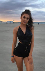 Black Chainmail Halter Neck Top - Lucetta