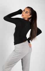 Black Slinky Long Sleeve Square Neck Top - Thalina