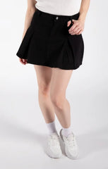 Black Denim Pleated Mini Skirt - Cassara