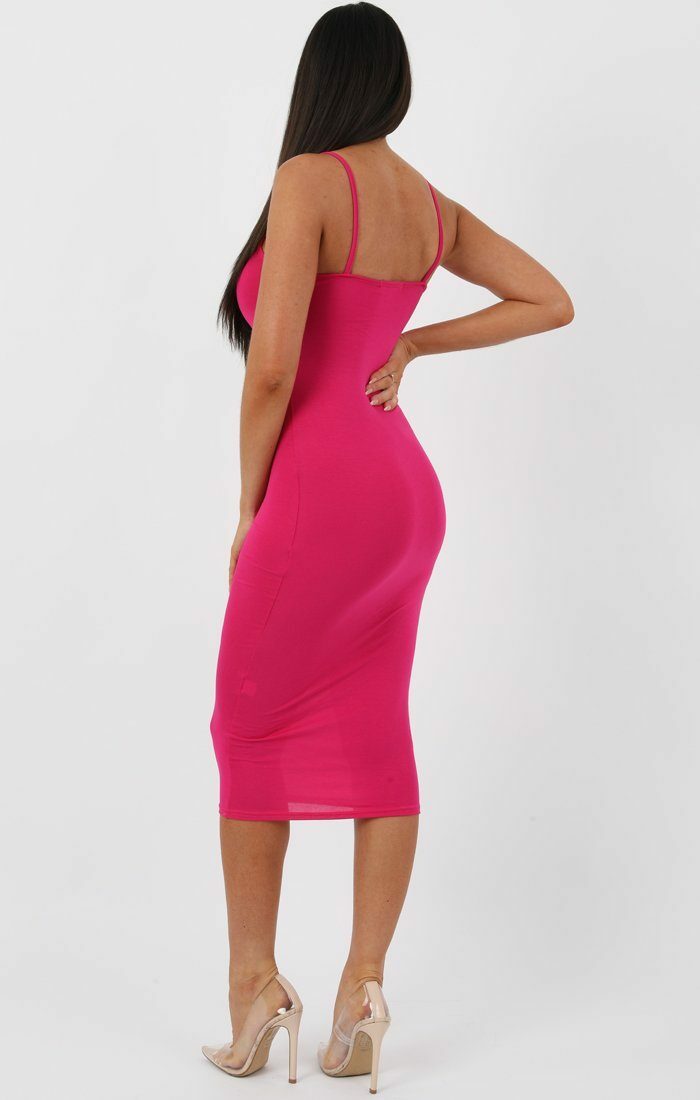 Pink Strappy Bodycon Midi Dress