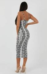 Animal Snake Print Square Neck Strappy Midi Dress Dresses Femme Luxe