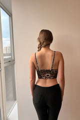 Brown Leopard Print Double Strap Sports Bra Top - Almarie