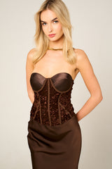Chocolate Mesh Sparkle Corset Top - Virella