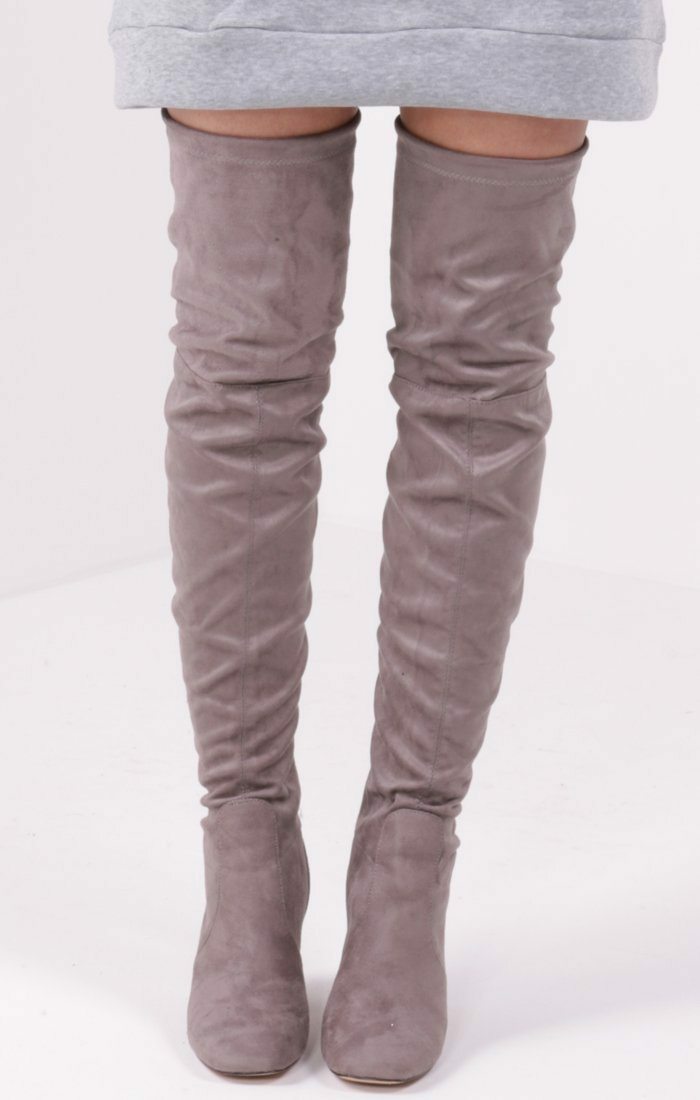 Grey faux suede over the hot sale knee boots