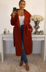 Rust Waterfall Duster Belted Long Coat - Pola