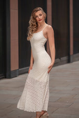 Cream Lace Strappy Bodycon Elegant Layered Midi Dress - Rosantha
