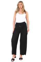 Black Pleated High Waist Wide Leg Trousers - Amina