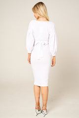 White Belted Bodycon Midi Dress  - Angelica
