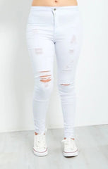 White High Waisted Ripped Distressed Skinny Jeans - Florita