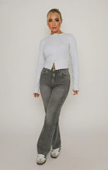 Bleach Grey Ribbed Molly Button Through Top - Rosita