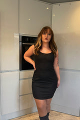 Black Ribbed Underbust Seam Detail Bodycon Mini Dress - Orianda