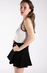 Black Denim Pleated Mini Skirt - Cassara