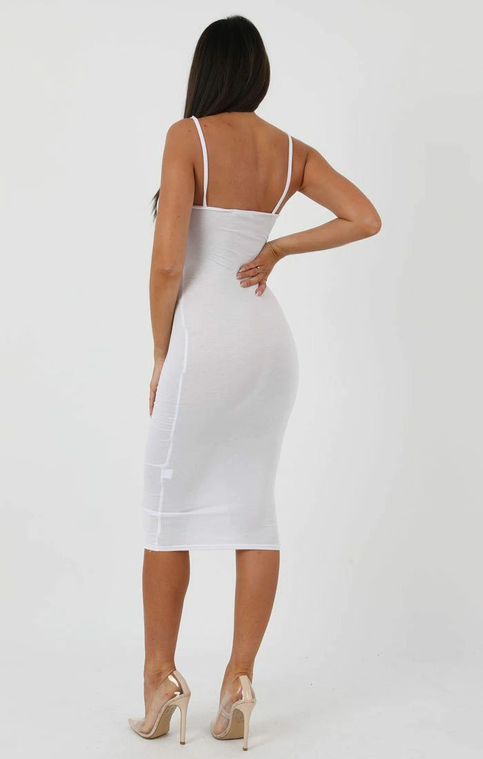 White Strappy Bodycon Midi Dress