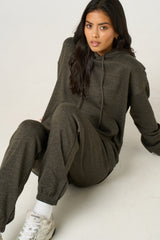 Charcoal Oversized Front Pocket Pullover Hoodie Cuffed Joggers Loungewear Set - Alexia