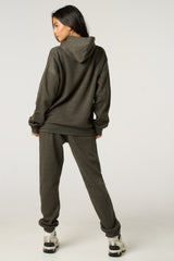 Charcoal Oversized Front Pocket Pullover Hoodie Cuffed Joggers Loungewear Set - Alexia