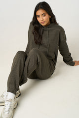 Charcoal Oversized Front Pocket Pullover Hoodie Cuffed Joggers Loungewear Set - Alexia