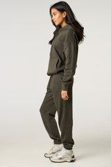 Charcoal Oversized Front Pocket Pullover Hoodie Cuffed Joggers Loungewear Set - Alexia