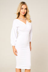 White Belted Bodycon Midi Dress  - Angelica