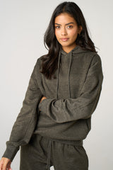 Charcoal Oversized Front Pocket Pullover Hoodie Cuffed Joggers Loungewear Set - Alexia