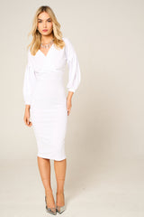 White Belted Bodycon Midi Dress  - Angelica