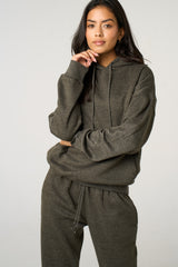 Charcoal Oversized Front Pocket Pullover Hoodie Cuffed Joggers Loungewear Set - Alexia